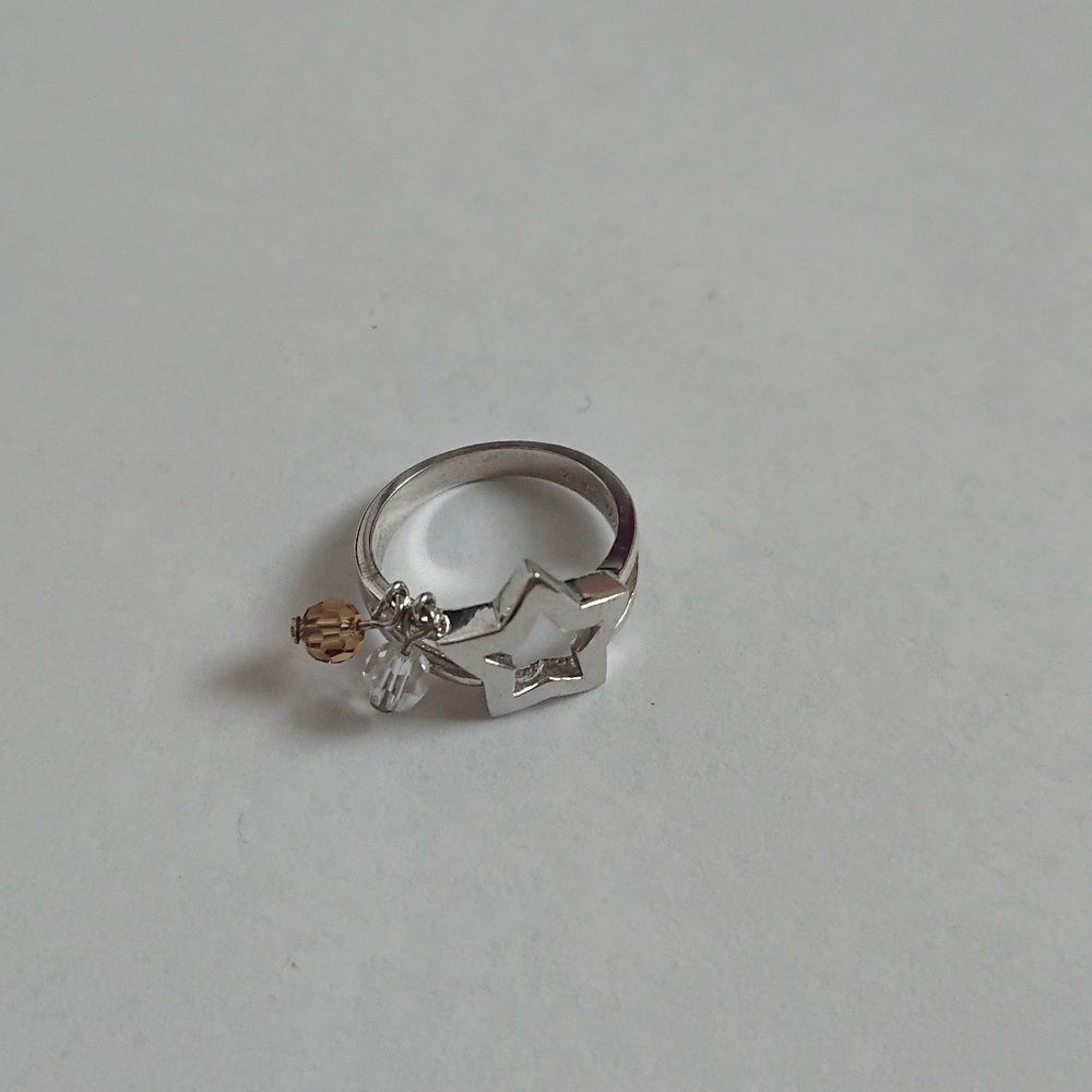 Silver star and decorative pendants ring